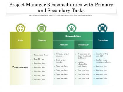 Project manager responsibilities with primary and secondary tasks
