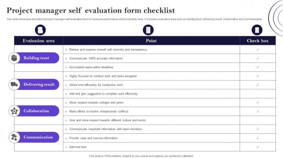 Project Manager Self Evaluation Form Checklist