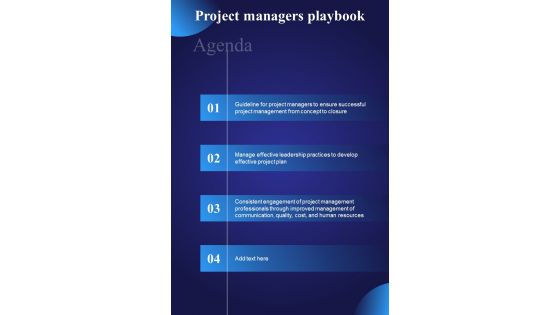 Project Managers Playbook Agenda One Pager Sample Example Document