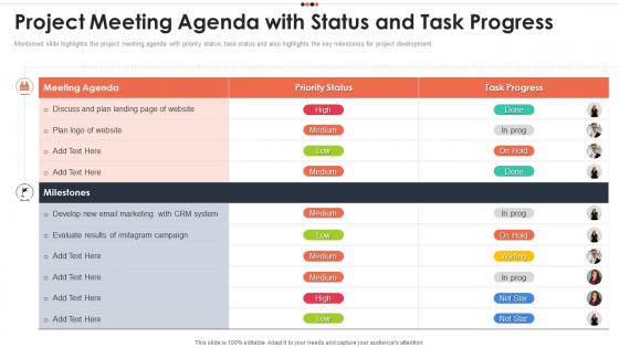 Project Meeting Agenda With Status And Task Progress