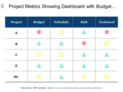 Project metrics showing dashboard with budget schedule risk