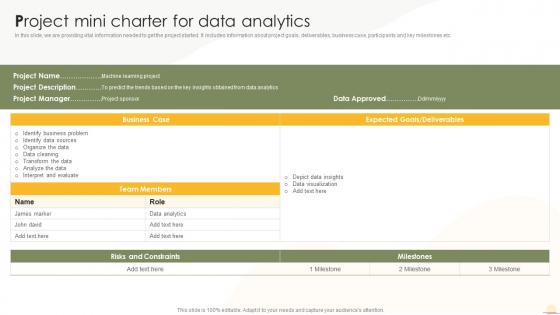 Project Mini Charter For Data Analytics Business Analytics Transformation Toolkit