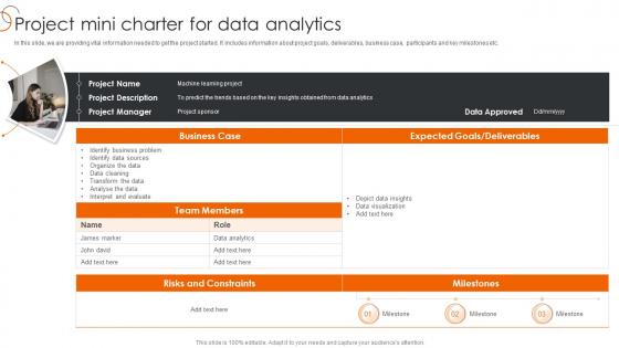 Project Mini Charter For Data Analytics Process Of Transforming Data Toolkit