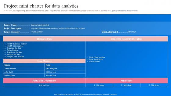 Project Mini Charter For Data Analytics Transformation Toolkit Data Analytics Business Intelligence