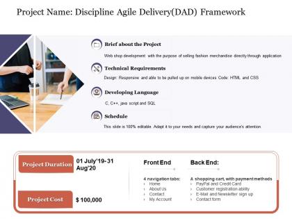 Project name discipline agile delivery dad framework agile delivery approach ppt template