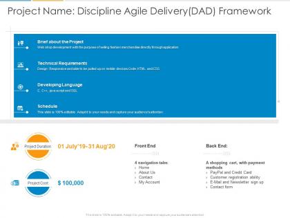 Project name discipline agile delivery dad framework ppt powerpoint presentation styles rules