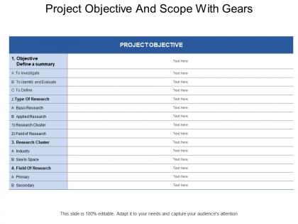 Project objective and scope with gears