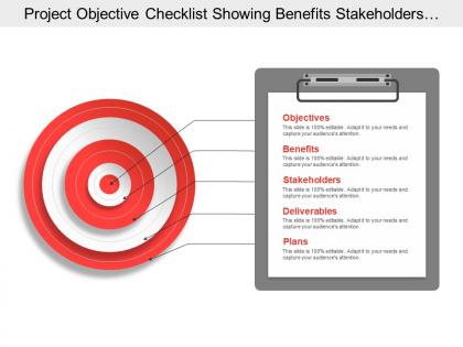 Project objective checklist showing benefits stakeholders deliverable