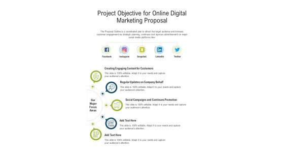 Project Objective For Online Digital Marketing Proposal One Pager Sample Example Document