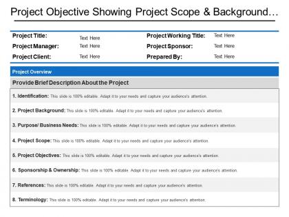 Project objective showing project scope and background with project overview