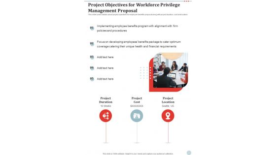 Project Objectives For Workforce Privilege Management Proposal One Pager Sample Example Document