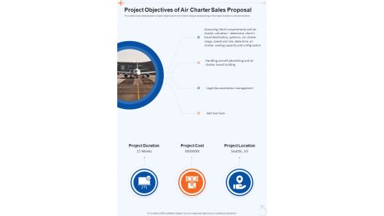Project Objectives Of Air Charter Sales Proposal One Pager Sample Example Document