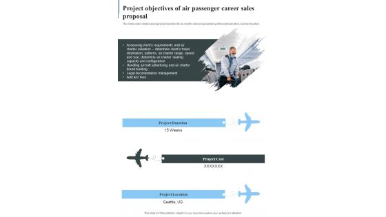 Project Objectives Of Air Passenger Career Sales Proposal One Pager Sample Example Document