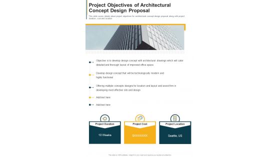 Project Objectives Of Architectural Concept Design Proposal One Pager Sample Example Document