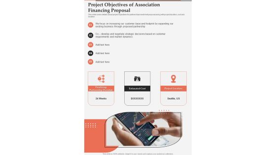 Project Objectives Of Association Financing Proposal One Pager Sample Example Document