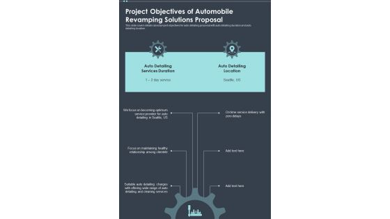 Project Objectives Of Automobile Revamping Solutions Proposal One Pager Sample Example Document