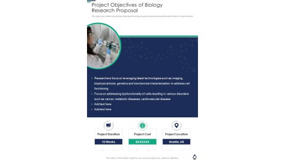 Project Objectives Of Biology Research Proposal One Pager Sample Example Document