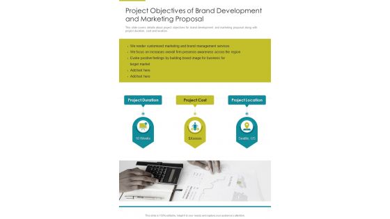 Project Objectives Of Brand Development And Marketing Proposal One Pager Sample Example Document