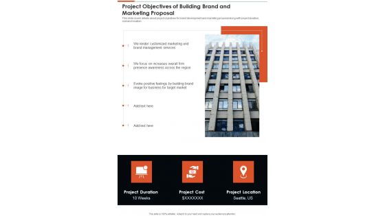 Project Objectives Of Building Brand And Marketing Proposal One Pager Sample Example Document