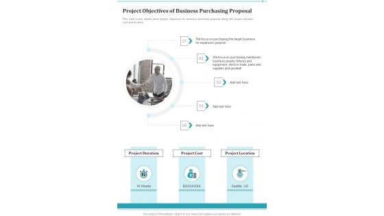 Project Objectives Of Business Purchasing Proposal One Pager Sample Example Document