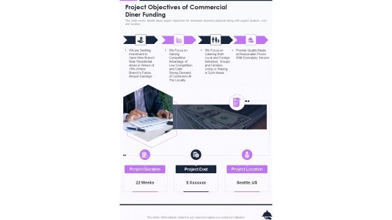 Project Objectives Of Commercial Diner Funding One Pager Sample Example Document