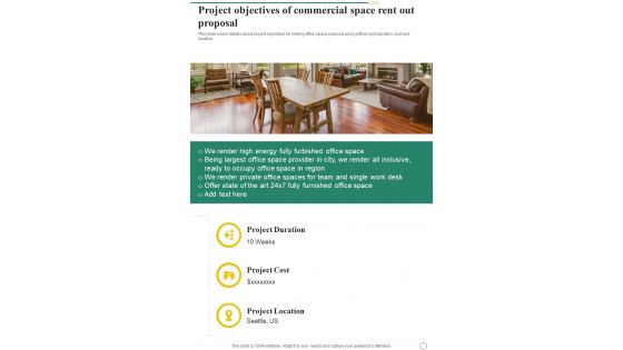 Project Objectives Of Commercial Space Rent Out Proposal One Pager Sample Example Document