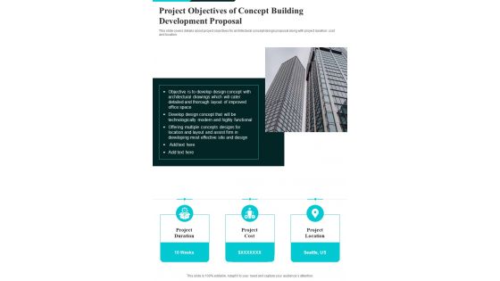 Project Objectives Of Concept Building Development Proposal One Pager Sample Example Document