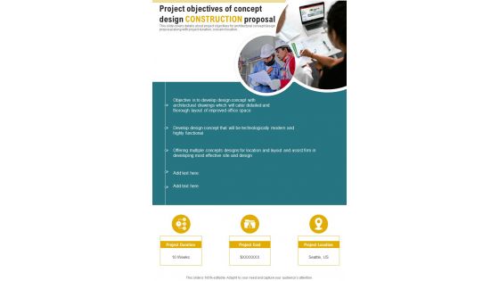 Project Objectives Of Concept Design Construction Proposal One Pager Sample Example Document