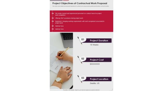 Project Objectives Of Contractual Work Proposal One Pager Sample Example Document