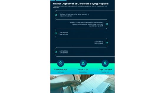 Project Objectives Of Corporate Buying Proposal One Pager Sample Example Document