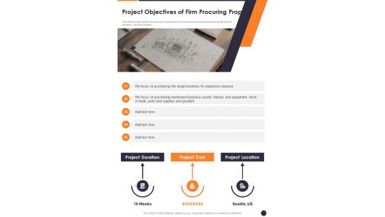 Project Objectives Of Firm Procuring Proposal One Pager Sample Example Document