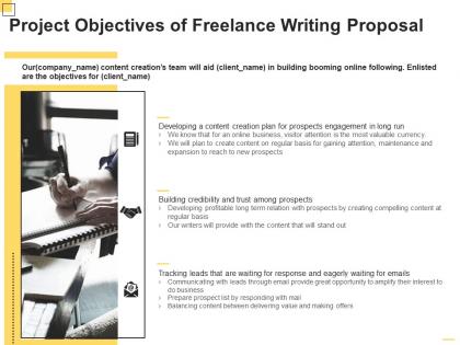 Project objectives of freelance writing proposal ppt powerpoint presentation gallery demonstration