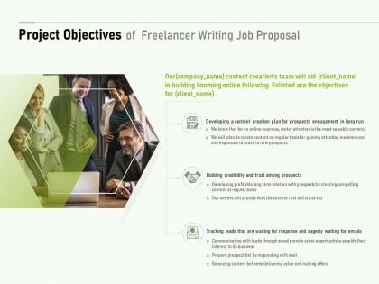 Project objectives of freelancer writing job proposal ppt powerpoint file mockup