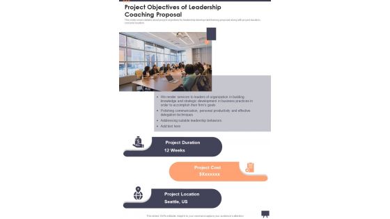 Project Objectives Of Leadership Coaching Proposal One Pager Sample Example Document