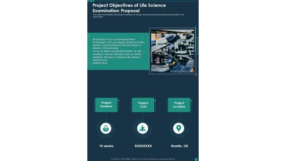 Project Objectives Of Life Science Examination Proposal One Pager Sample Example Document