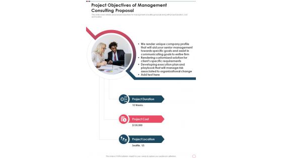 Project Objectives Of Management Consulting Proposal One Pager Sample Example Document