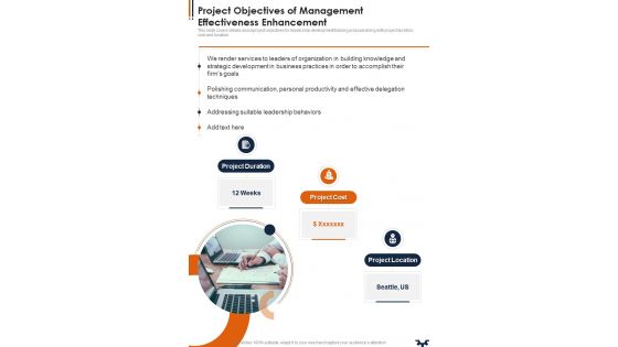 Project Objectives Of Management Effectiveness Enhancement One Pager Sample Example Document