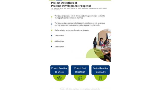 Project Objectives Of Product Development Proposal One Pager Sample Example Document