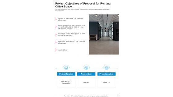 Project Objectives Of Proposal For Renting Office Space One Pager Sample Example Document