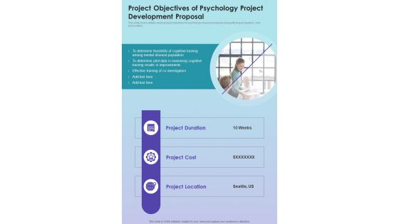Project Objectives Of Psychology Project Development Proposal One Pager Sample Example Document