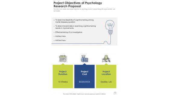 Project Objectives Of Psychology Research Proposal One Pager Sample Example Document