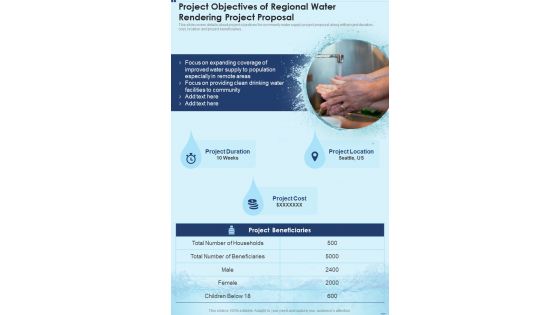 Project Objectives Of Regional Water Rendering Project Proposal One Pager Sample Example Document