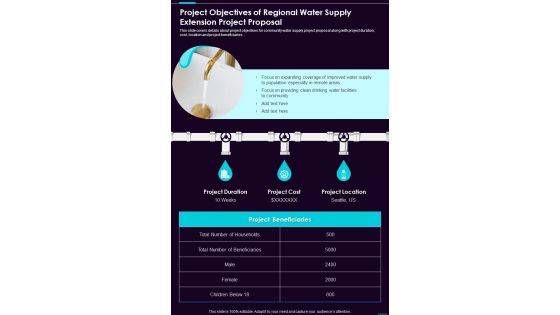 Project Objectives Of Regional Water Supply Extension Project One Pager Sample Example Document