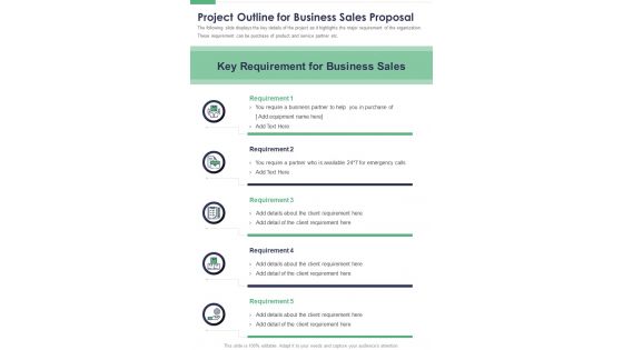 Project Outline For Business Sales Proposal One Pager Sample Example Document