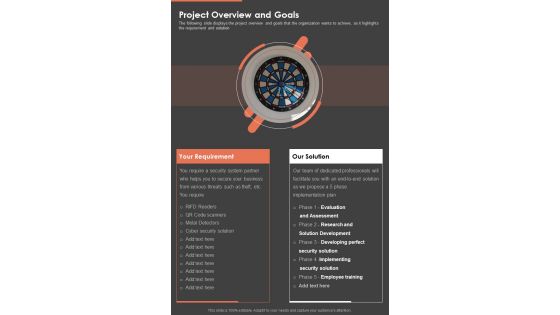 Project Overview And Goals Home Security Equipment Installation One Pager Sample Example Document