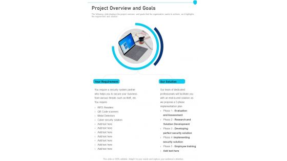 Project Overview And Goals One Pager Sample Example Document