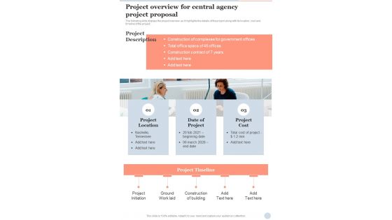 Project Overview For Central Agency Project Proposal One Pager Sample Example Document