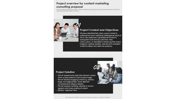 Project Overview For Content Marketing Consulting Proposal One Pager Sample Example Document