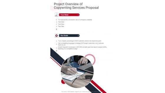 Project Overview Of Copywriting Services Proposal One Pager Sample Example Document