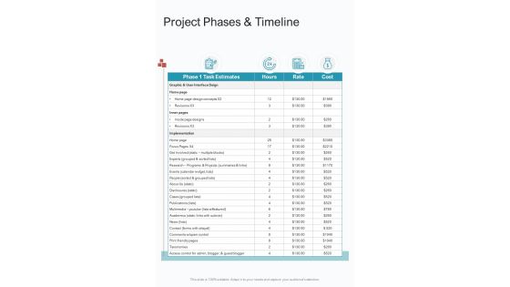 Project Phases And Timeline Website Proposal One Pager Sample Example Document